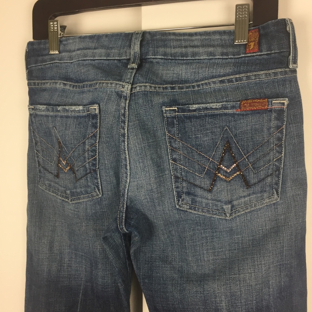 7FAM A-Pocket Rhinestone Jeans Denim Bootcut Bling